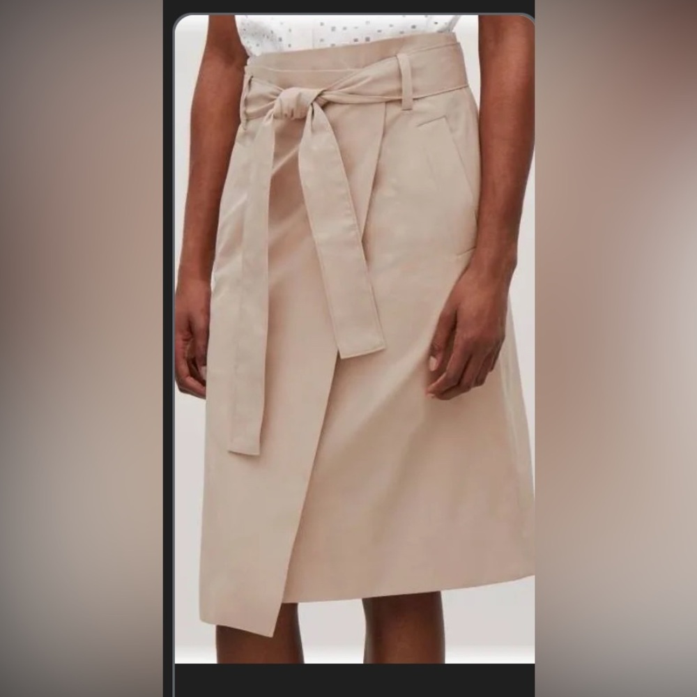 COS Beige Cream Knee Length Wrap Midi Skirt Size 10